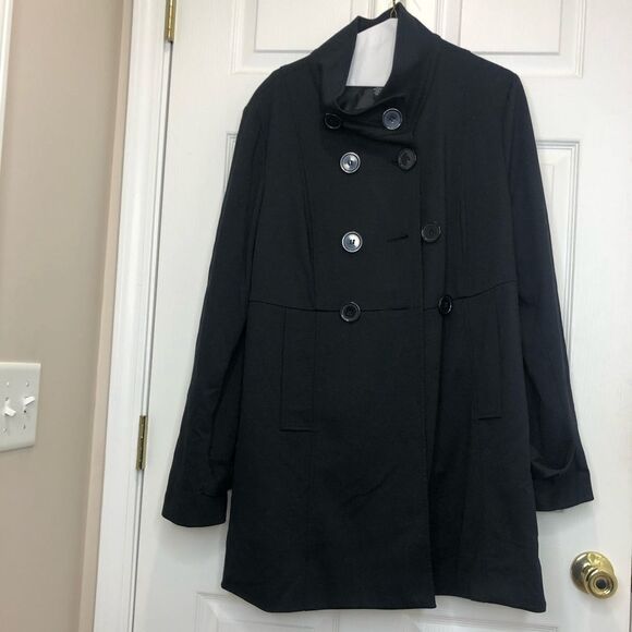 INC International Concepts black trench button front coat, size XL - Picture 2 of 16